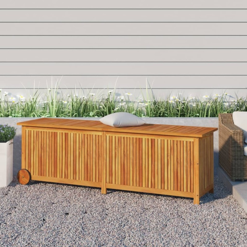 Boîte de rangement de jardin avec roues 150x50x58cm bois acacia 