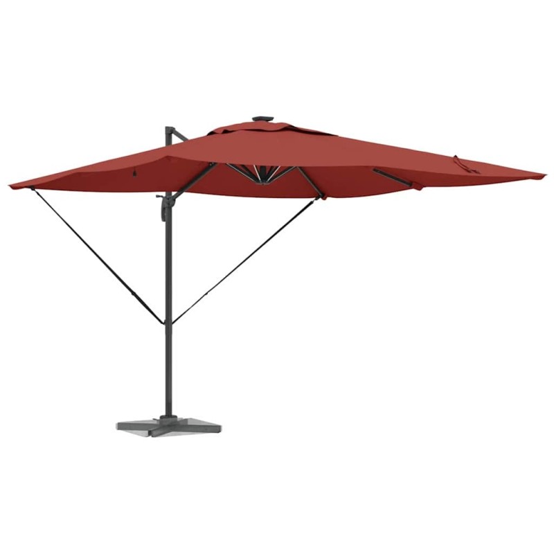 Parasol décalé Roma avec LEDs Terracotta - 286 x 285 x 270 cm, en aluminium. 