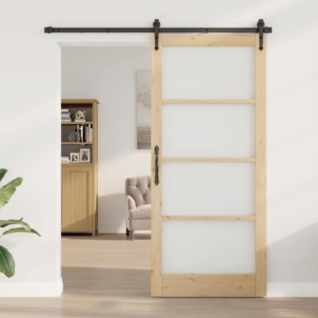 Porte coulissante avec quincaillerie 93x211 cm en bois massif de pin 