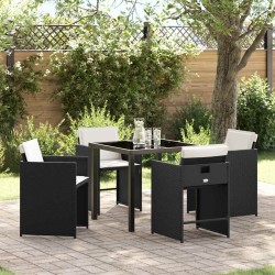 Ensemble de jardin 5 pièces avec coussins en rattan poly noir 