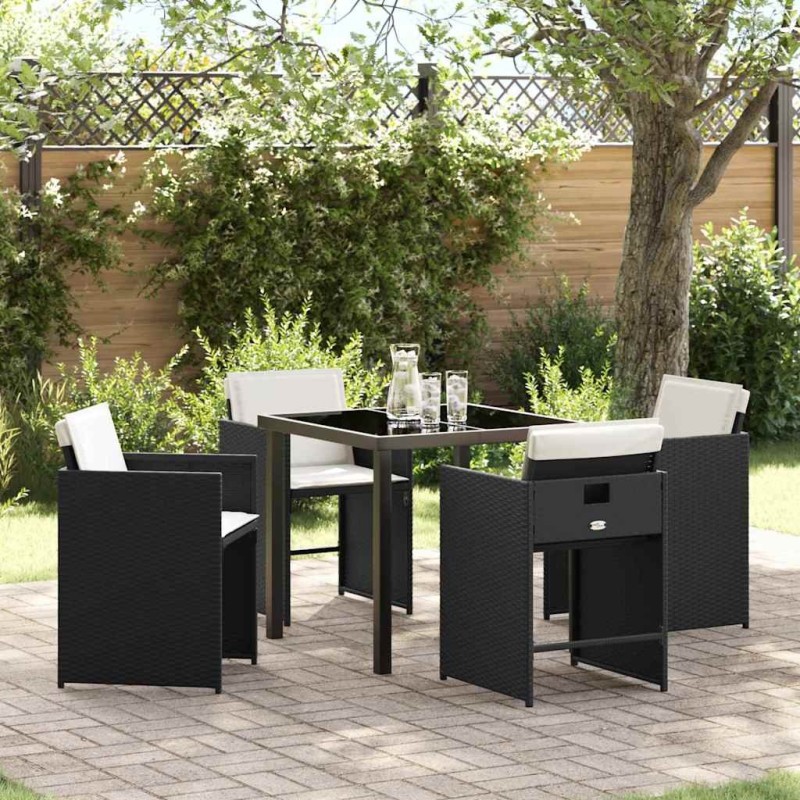 Ensemble de jardin 5 pièces avec coussins en rattan poly noir 