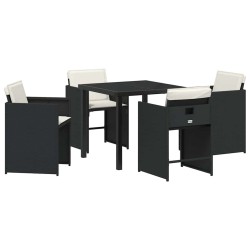 Ensemble de jardin 5 pièces avec coussins en rattan poly noir 