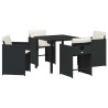Ensemble de jardin 5 pièces avec coussins en rattan poly noir 