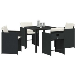 Ensemble de jardin 5 pièces avec coussins en rattan poly noir 