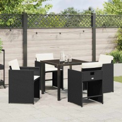 Ensemble de jardin 5 pièces avec coussins en rattan poly noir 