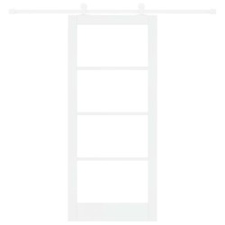 Porte Coulissante avec Kit de Quincaillerie 'ORKDAL'Blanche Bois Massif & Verre 