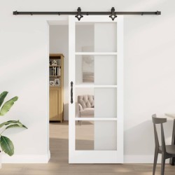 Porte Coulissante avec Ensemble de Matériel Blanc 78x211 cm Bois Massif Pin 