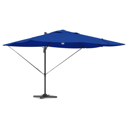 Parasol déporté Roma avec LED, bleu azur, 352x251x265 cm en aluminium. 