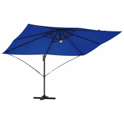 Parasol déporté Roma avec LED, bleu azur, 352x251x265 cm en aluminium. 