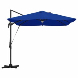Parasol déporté Roma avec LED, bleu azur, 352x251x265 cm en aluminium. 