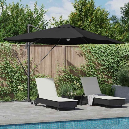 Parasol cantilever Roma avec LEDs, noir, 352x251x265 cm en aluminium 