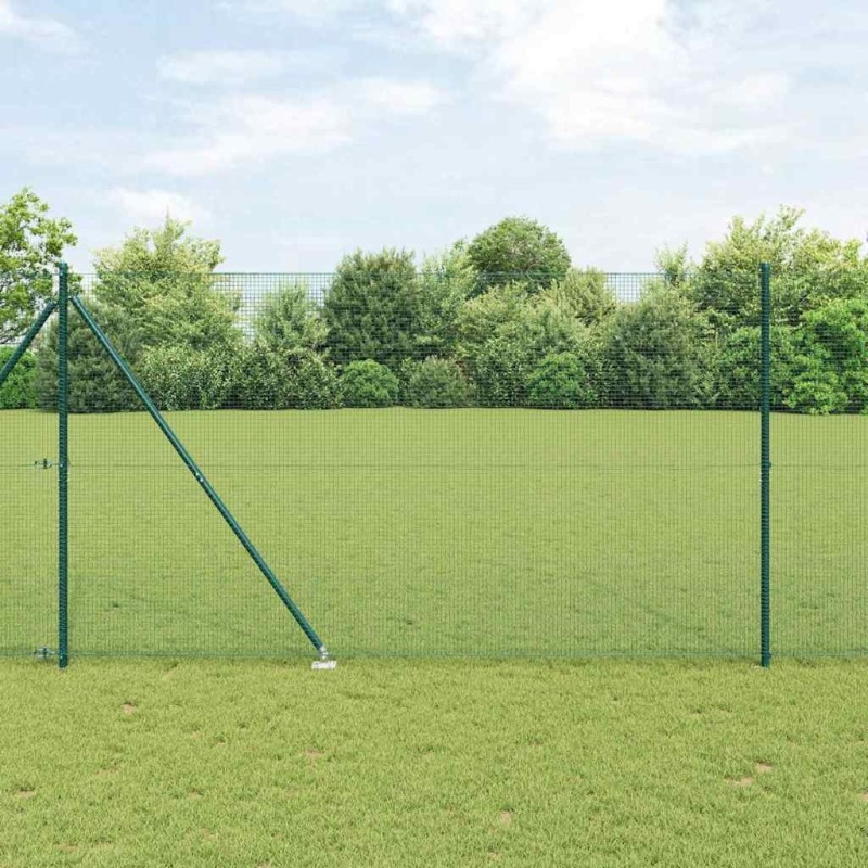 Clôture en fil soudé avec 13 piquets verts 1,6x25 m en acier 