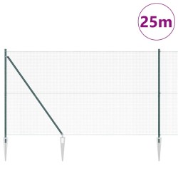 Clôture en fil soudé avec 13 piquets verts 1,6x25 m en acier 