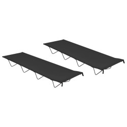 Lits de camping 2 pcs 180x60x19 cm Tissu Oxford et acier Noir 