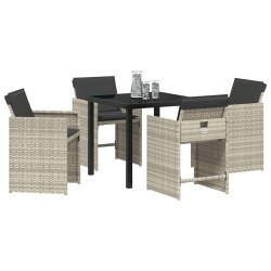 Set de salon de jardin 5 pièces avec coussins gris clair en poly rattan 