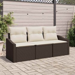 Ensemble de jardin 3 pièces avec coussins marron en rotin synthétique 