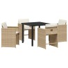 Set de salle à manger de jardin 5 pièces avec coussins beige en poly rattan 