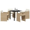 Set de salle à manger de jardin 5 pièces avec coussins beige en poly rattan 