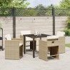 Set de salle à manger de jardin 5 pièces avec coussins beige en poly rattan 