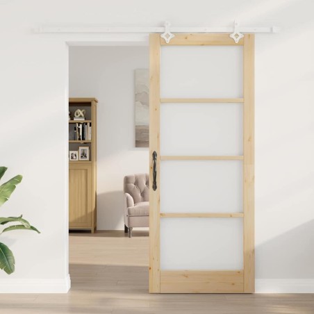 Porte coulissante avec quincaillerie 86x211 cm en pin massif 