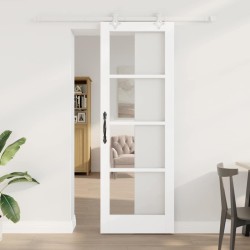 Porte coulissante avec kit quincaillerie blanc 73.5x211 cm en bois massif en pin 