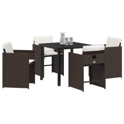 Ensemble de salle à manger de jardin 5 pièces avec coussins en poly rotin brun 