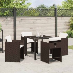 Ensemble de salle à manger de jardin 5 pièces avec coussins en poly rotin brun 