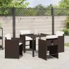Ensemble de salle à manger de jardin 5 pièces avec coussins en poly rotin brun 