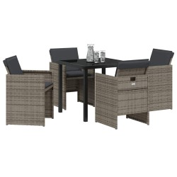 Ensemble de Salle à Manger de Jardin 5 Pièces avec Coussins Gris en Rattan Synthétique 