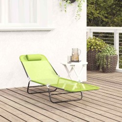 Chaise Longue Pliante avec Repose-tête en Textilène Verte 