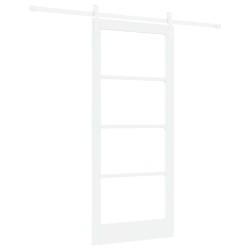 Porte Coulissante avec Ensemble de Quincaillerie "ORKDAL" Bois Massif et Verre Blanche 