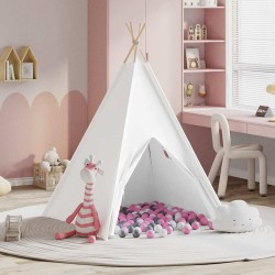 Tente Teepee Blanc, gris, rose Large Toile en coton 