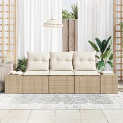Ensemble de canapé de jardin 3 pièces avec des coussins beiges en poly rotin. 