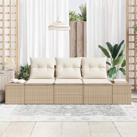 Ensemble de canapé de jardin 3 pièces avec des coussins beiges en poly rotin. 