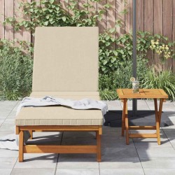 Chaise longue avec des roulettes et un coussin beige en bois massif 
