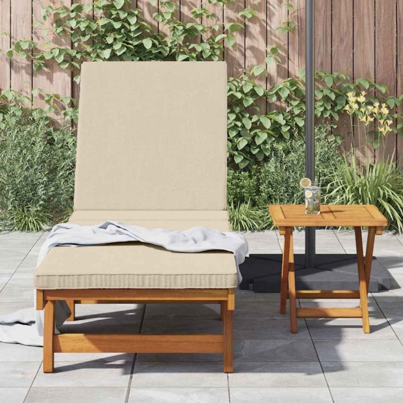 Chaise longue avec des roulettes et un coussin beige en bois massif 