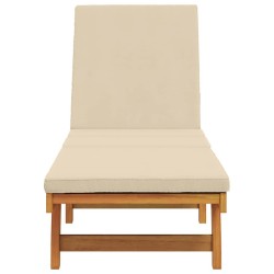 Chaise longue avec des roulettes et un coussin beige en bois massif 