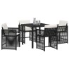 Ensemble de jardin 5 pièces avec des coussins noirs en poly rattan. 