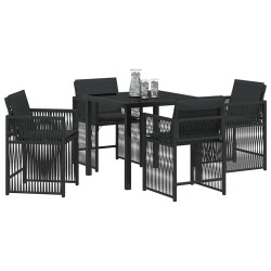 Ensemble de jardin 5 pièces avec coussins en poly rotin noir 
