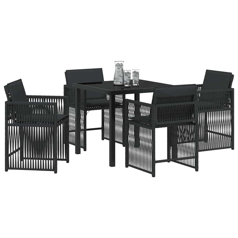 Ensemble de jardin 5 pièces avec coussins en poly rotin noir 