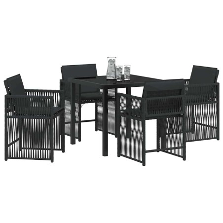 Ensemble de jardin 5 pièces avec coussins en poly rotin noir 