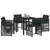 Ensemble de jardin 5 pièces avec coussins en poly rotin noir 