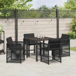 Ensemble de jardin 5 pièces avec coussins en poly rotin noir 