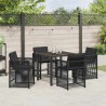 Ensemble de jardin 5 pièces avec coussins en poly rotin noir 