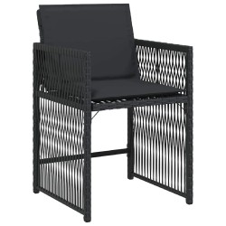 Ensemble de jardin 5 pièces avec coussins en poly rotin noir 