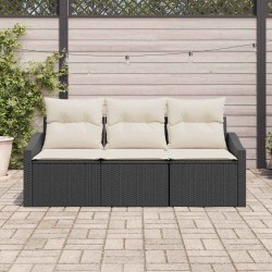 Ensemble de Salle à Manger de Jardin 3 Pièces avec Coussins - Noir, Poly Rattan 