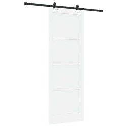 Porte coulissante avec ensemble de quincaillerie Blanc 83x232 cm Bois massif Pin 