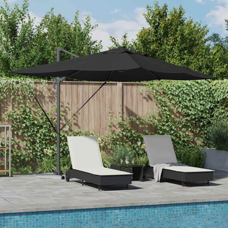 Parasol déporté Roma avec LEDs, noir, 352 x 251 x 265 cm en aluminium 