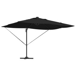 Parasol déporté Roma avec LEDs, noir, 352 x 251 x 265 cm en aluminium 