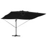 Parasol déporté Roma avec LEDs, noir, 352 x 251 x 265 cm en aluminium 